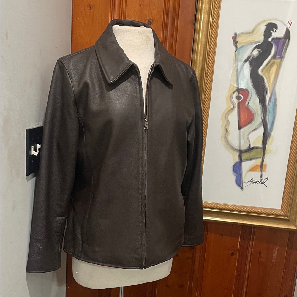 Eddie Bauer Dark Brown Leather Zip Jacket
